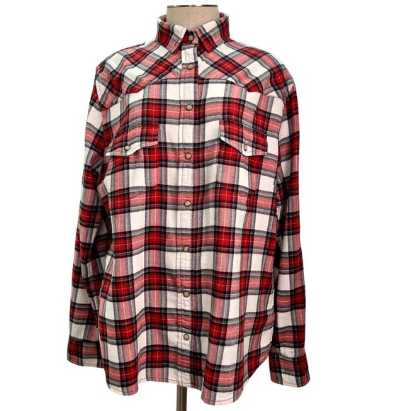 BEA Jach's Girlfriend Red & White Plaid Flannel Button-Up Long Sleeve Shirt Larg - Picture 5 of 9